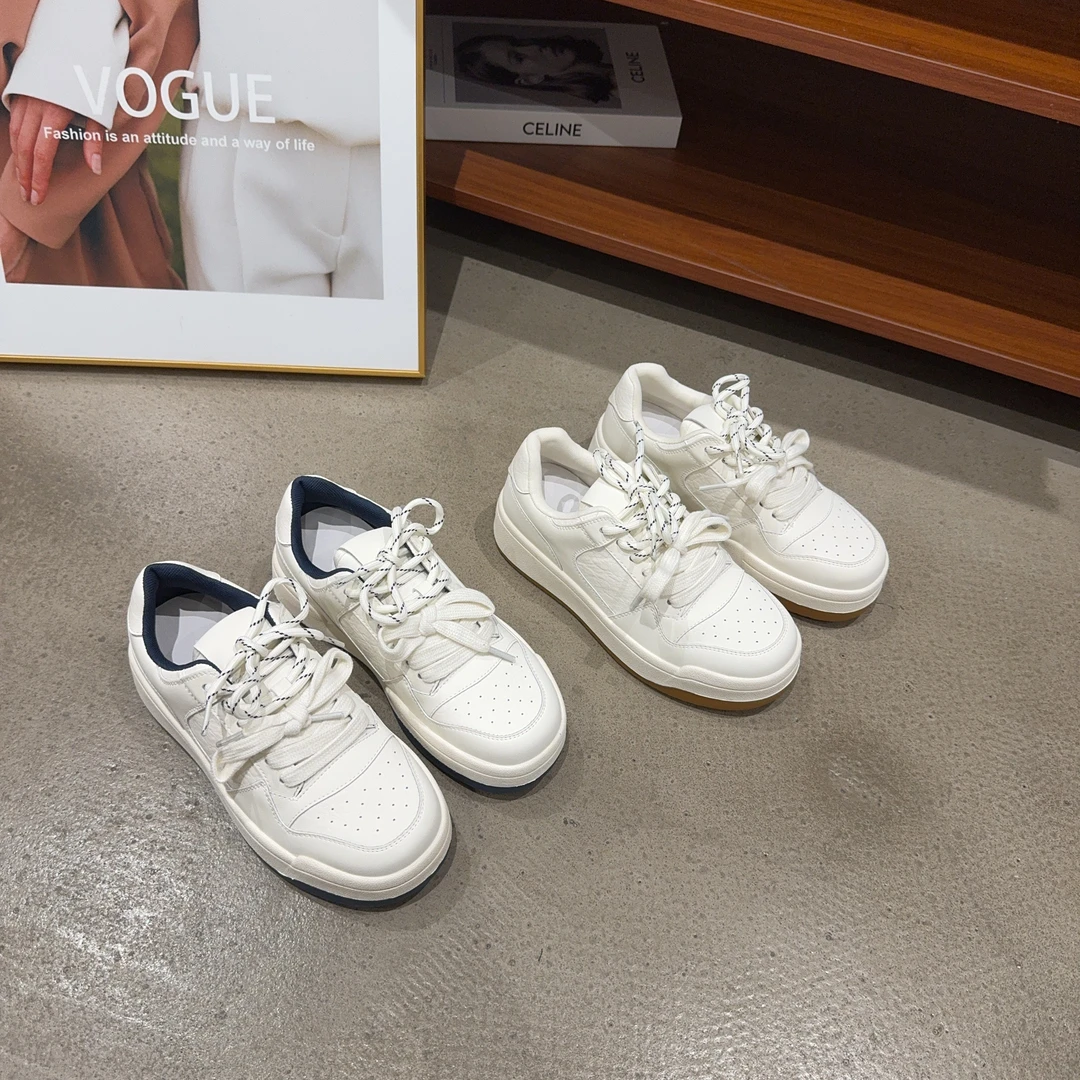 183-16秋季新品女真皮拼接厚底增高休闲鞋系带小白鞋网红同款休闲