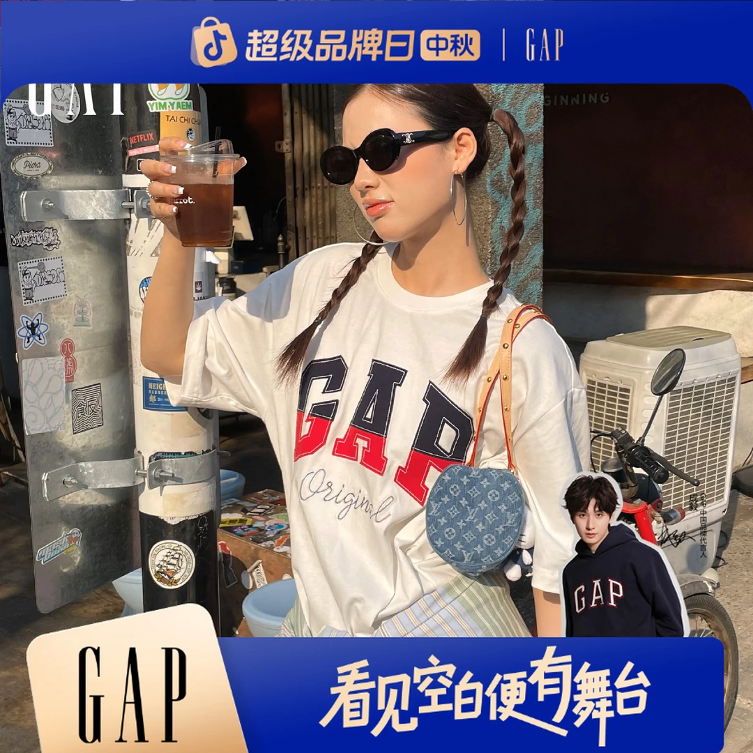 【成毅代言】Gap男女装夏季纯棉双色拼接短袖T恤宽松休闲727951