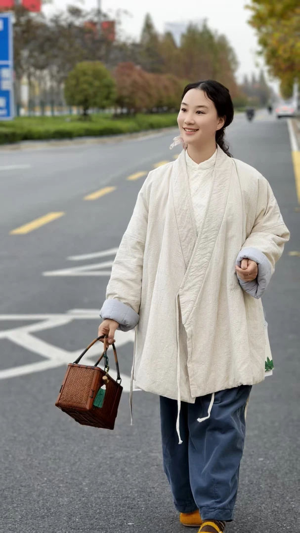 七初棉麻布衣  中式禅意汉服夹棉外套（四根带子）