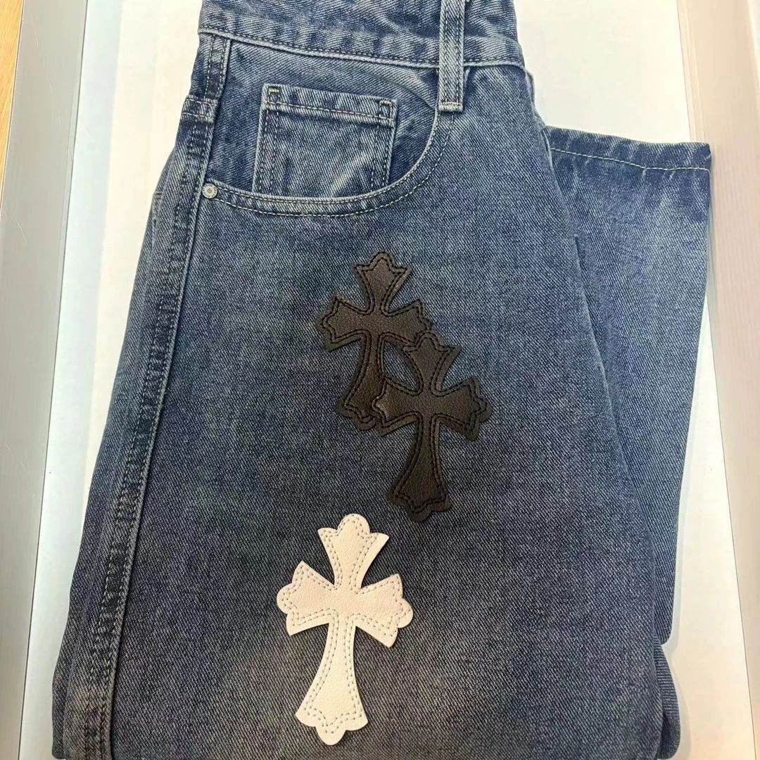 【小刘】直筒裤提花休闲风拉链牛仔裤蓝色百搭休闲风9120