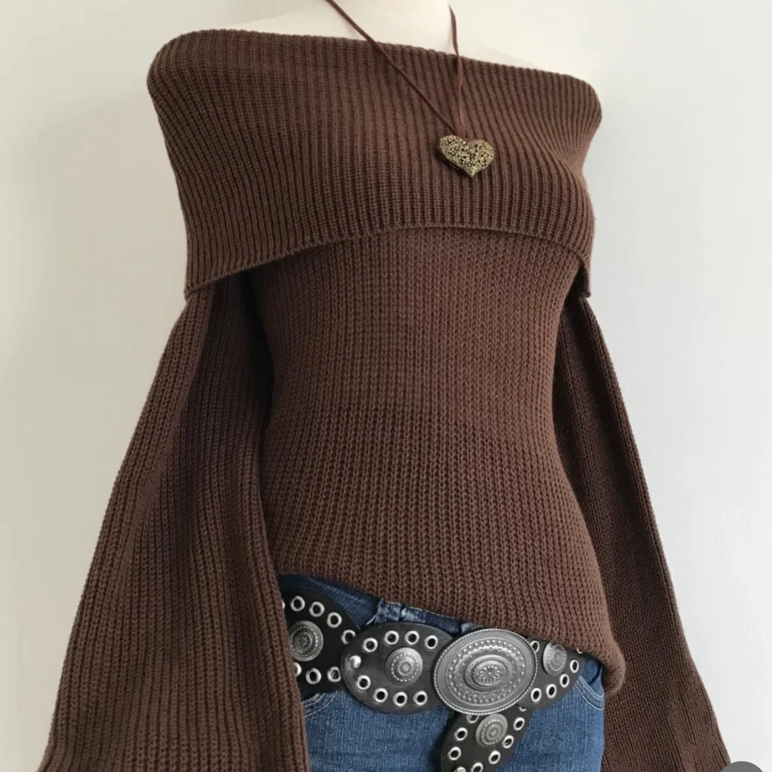 （幺久-二久）复古秋冬针织棕色修身半裙百搭时尚上衣半裙