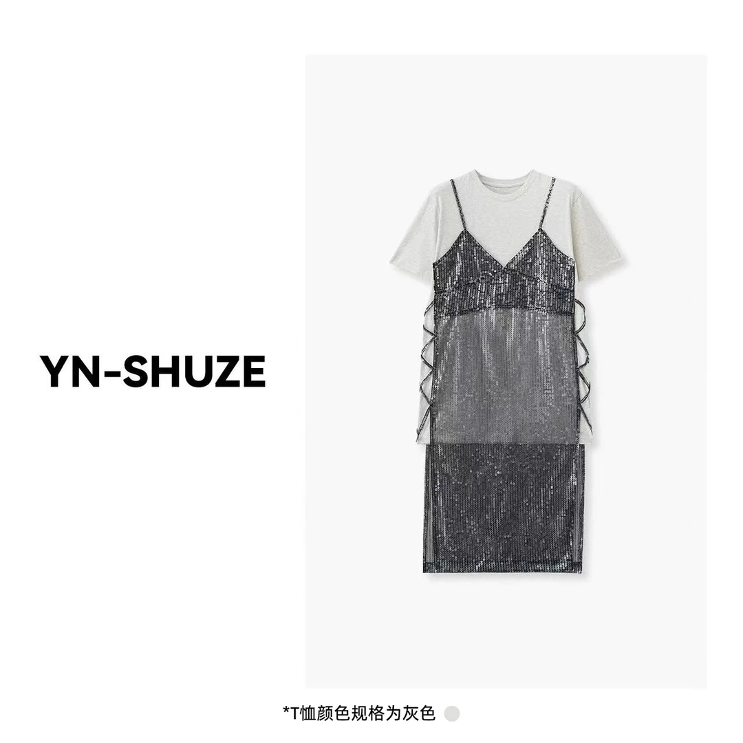 YN-SHUZE【月光少女】设计师假两件拼接亮片连衣裙SZ-YNC-202478