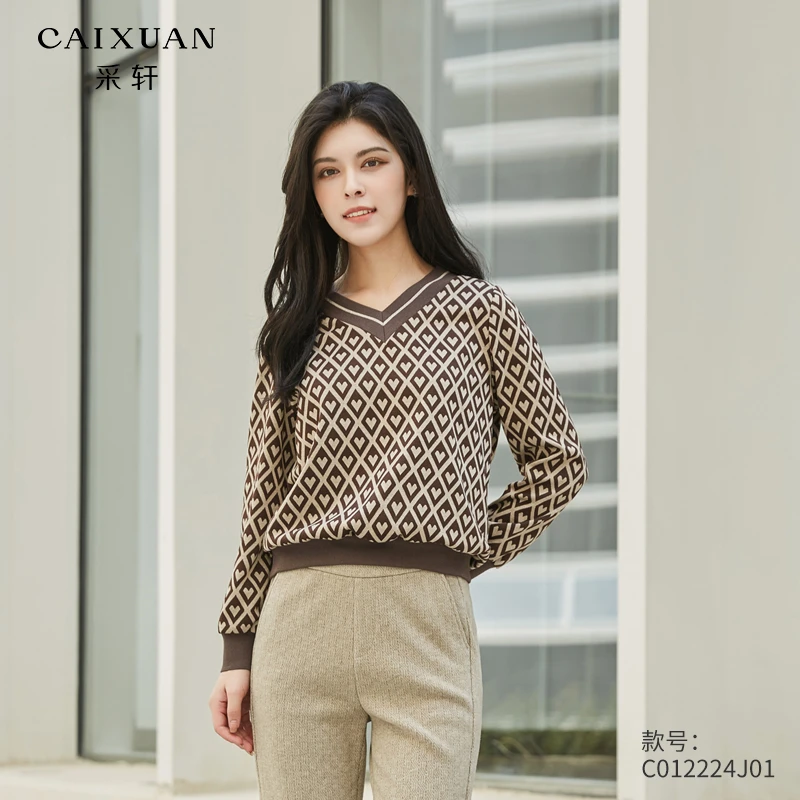 采轩常规印花宽上衣套头提花上衣