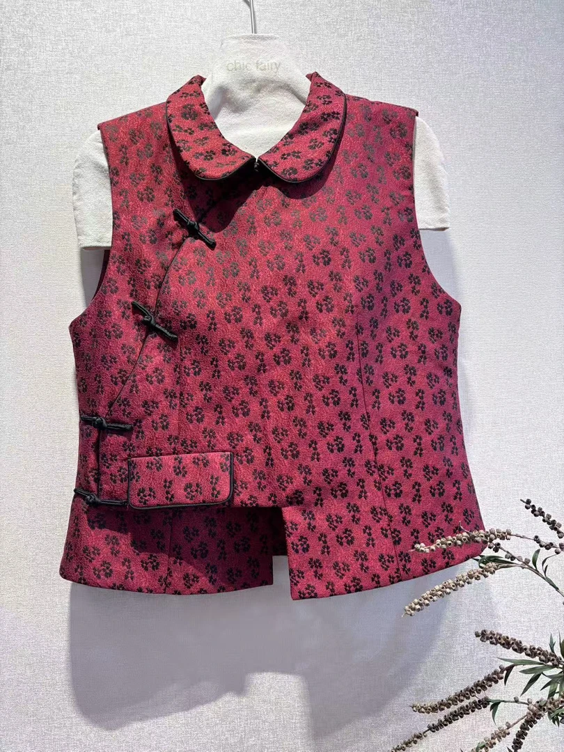 CHIC FAIRY【花红】新款国风中式提花斜襟盘扣夹棉外套