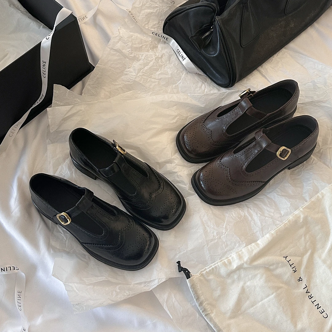 BAO/宝小姐皮带扣乐福鞋2025春季单鞋雕花流英伦布洛克小皮鞋10-3