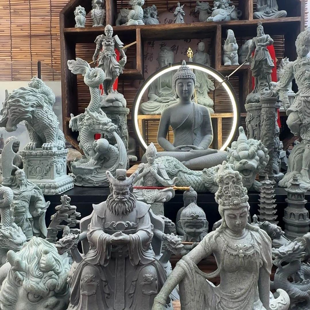 石材龙王爷加水月观音新款两个