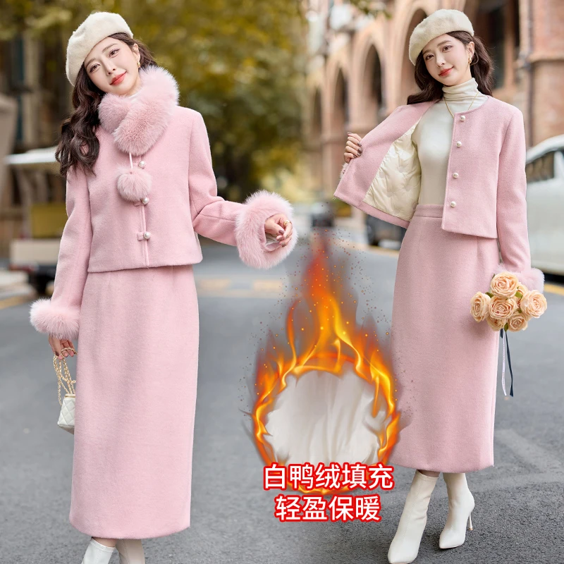 2025新款冬装保暖加厚羽绒服套装白鸭绒狐狸毛