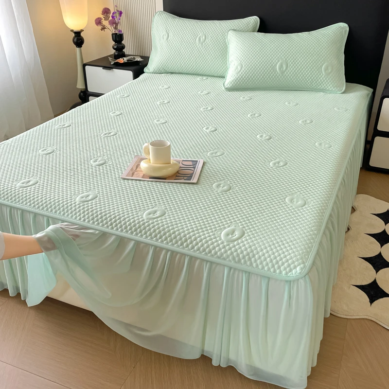 高分子冰豆豆凉席A类母婴级床裙款平铺款简约风夏季必备软凉席