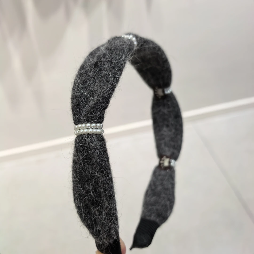 F860灰色毛线串珠发箍