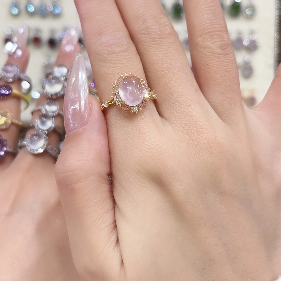 漾***.银S925镶嵌戒指芙蓉石金托不保色