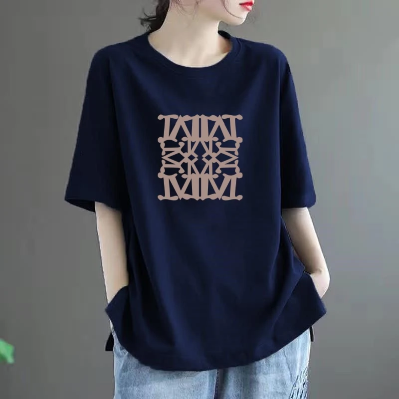 纯棉短袖t恤女宽松显瘦2025新款圆领上衣韩版洋气减龄休闲体恤衫