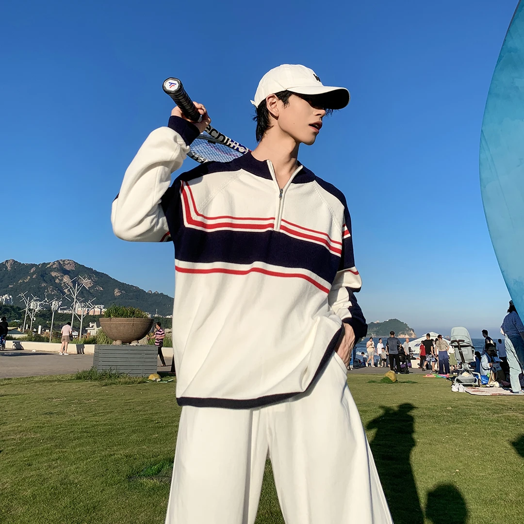 白口阳【越前龙马】网球王子套头毛衣休闲宽松运动撞色上衣男MY117