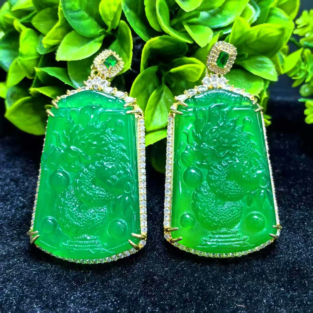 面面来财珠宝ST6805 皇家翠灵玉玛瑙绿龙牌吊坠-多样性只发一件