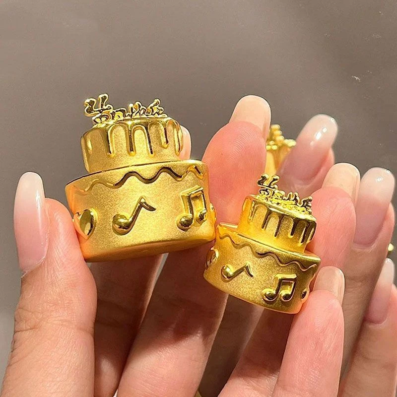 生日快乐个性小众设计ins摆件轻奢金色款生日蛋糕送女友生日礼物