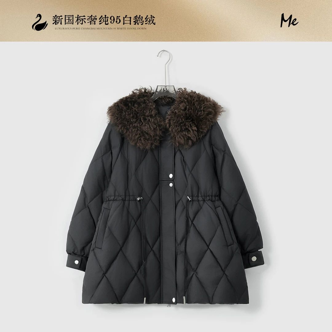 ME【钻石小蛮腰（羊毛领）】95白鹅绒御寒保暖中长款羽绒服MESA6294
