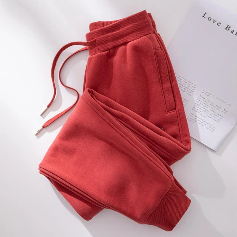 2025新款秋冬砖红色爆款加绒运动裤女冬季卫裤女春秋款大码长裤女