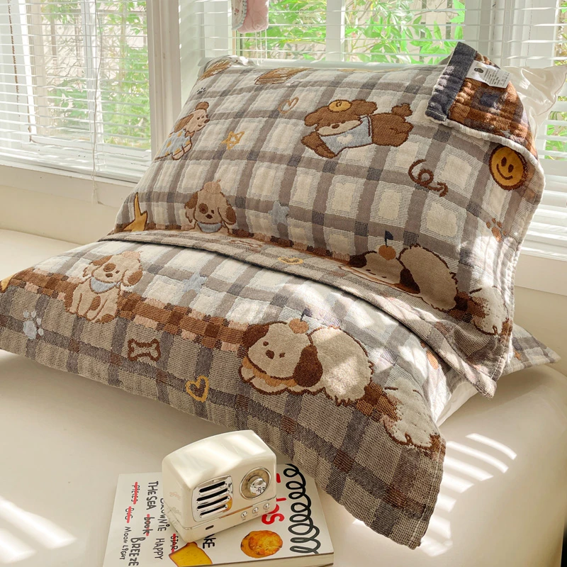 全棉不掉色卡通风防油固定枕巾情侣高档枕头巾成人家用纯棉纱布枕