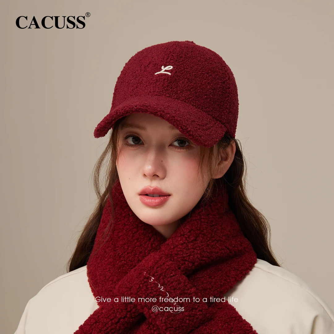 Cacuss棒球帽女大头围显脸小秋季新款保暖毛绒泰迪绒帽子鸭舌帽