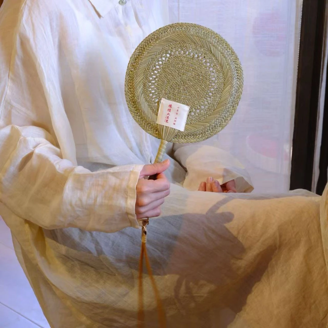 小喜宅 非遗手工草编团扇（扇直径约18cm，柄11cm）