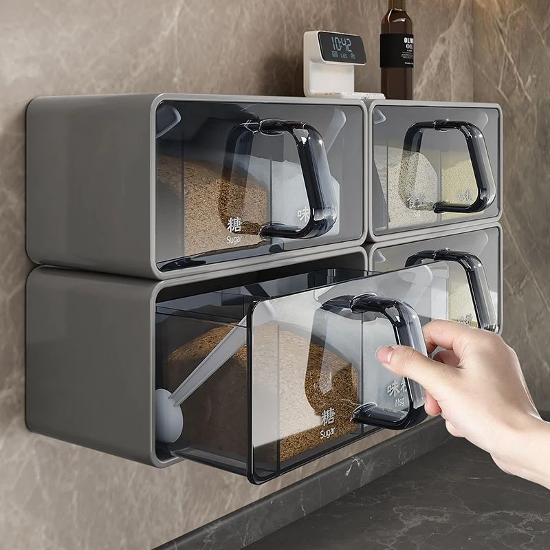 厨房壁挂式放调料盒组合盐罐一体糖味精家用大容量防潮调味料盒