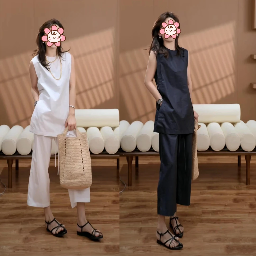 小众炸街高级感女装2025夏季新款极简风轻奢无袖上衣休闲裤两件套