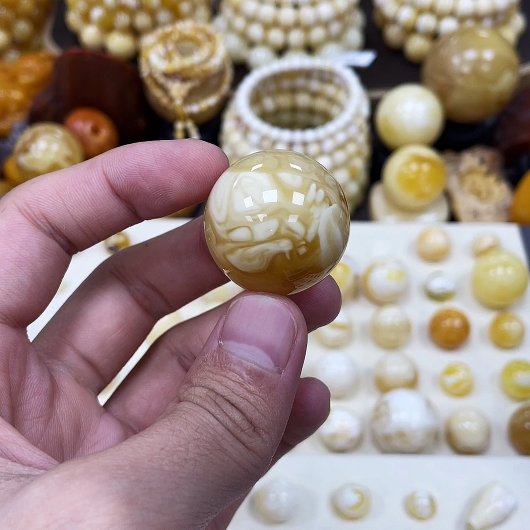 蜜蜡未镶嵌珠宝奇石28.4mm【拉丝虎皮橘紅白花】圆珠