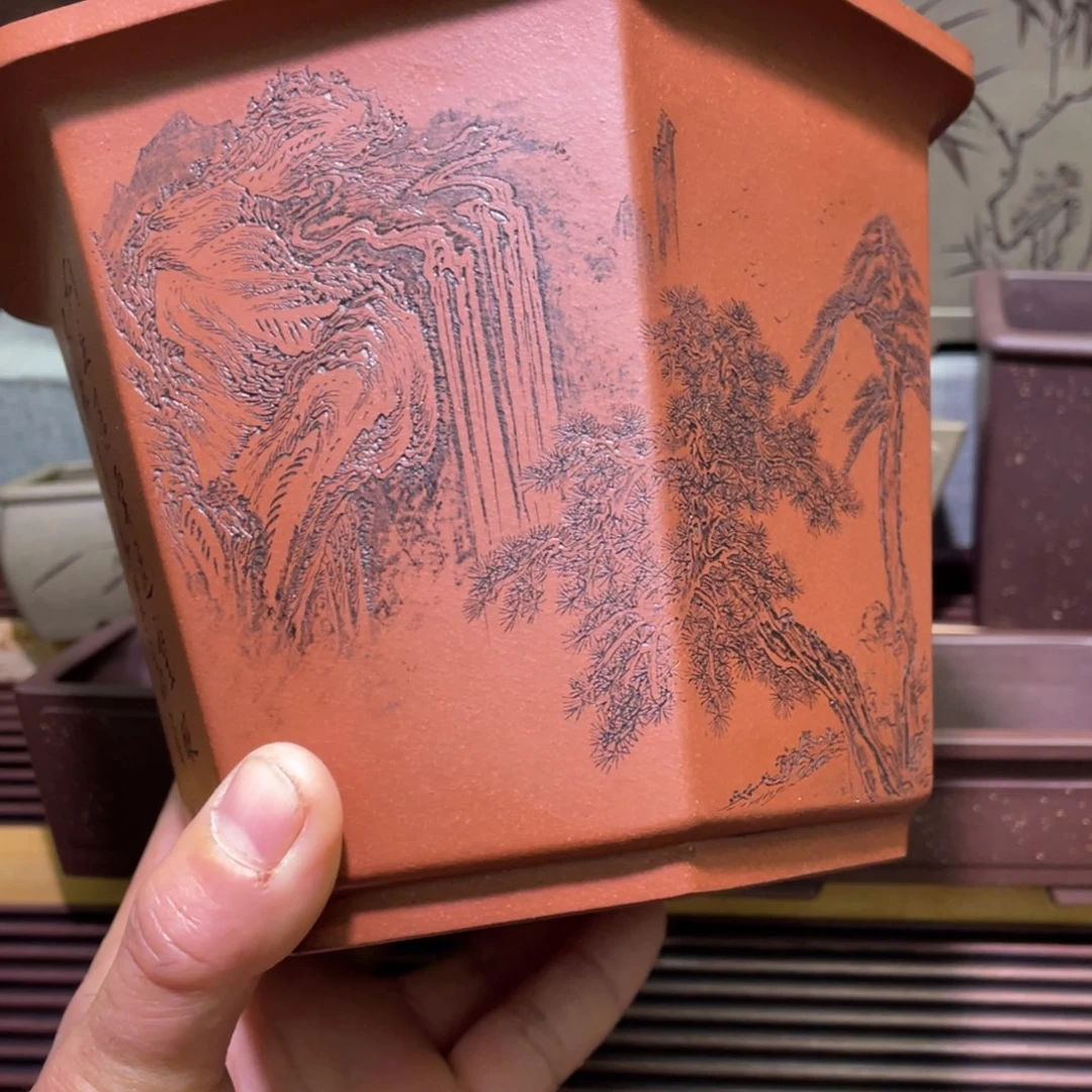 玉***哥朱民伟紫砂花盆全手工制作