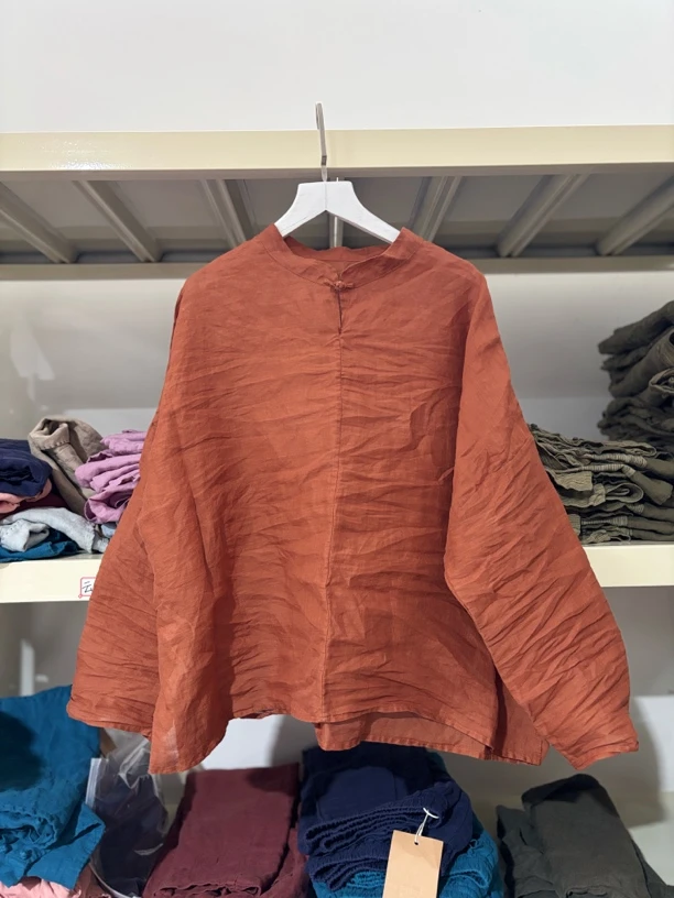 2024春秋新款原创设计苎麻盘扣套头衫