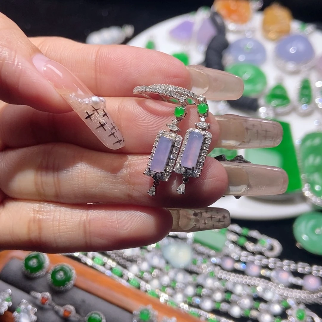 翡翠套链18K金镶嵌耳坠