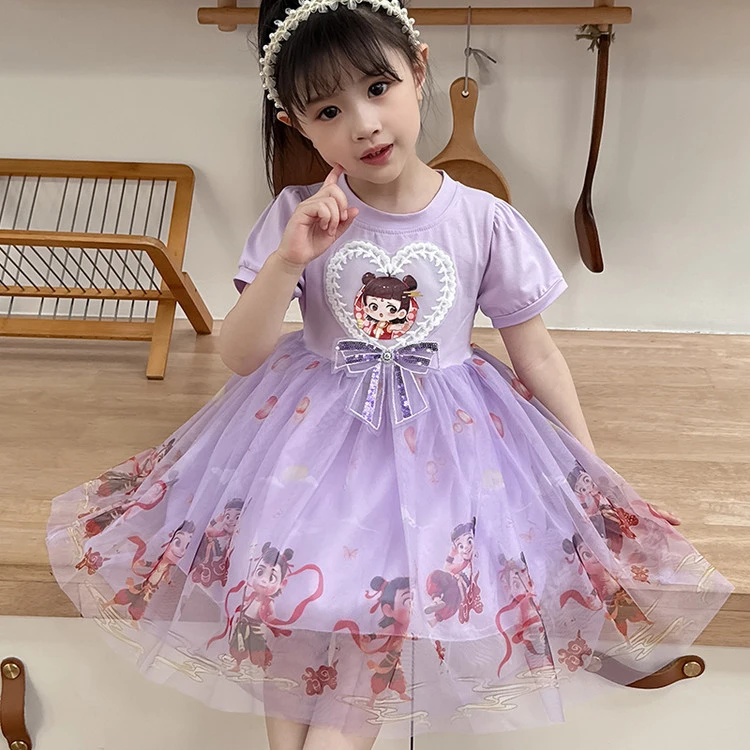 女童洋气裙子2025新款儿童宝宝哪吒连衣裙夏装中大童短袖公主裙子