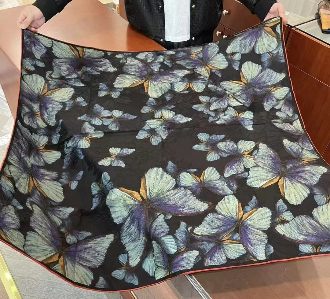 【C068】宫丽105x105cm6A纯100香云纱重锻桑蚕丝双面40姆米国风