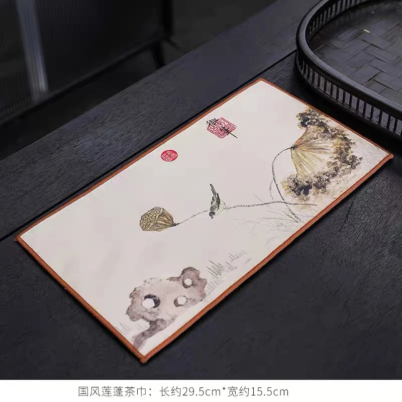 源头厂家国风吸水茶巾小茶席茶桌隔热垫中式复古加厚毛绒养壶抹布