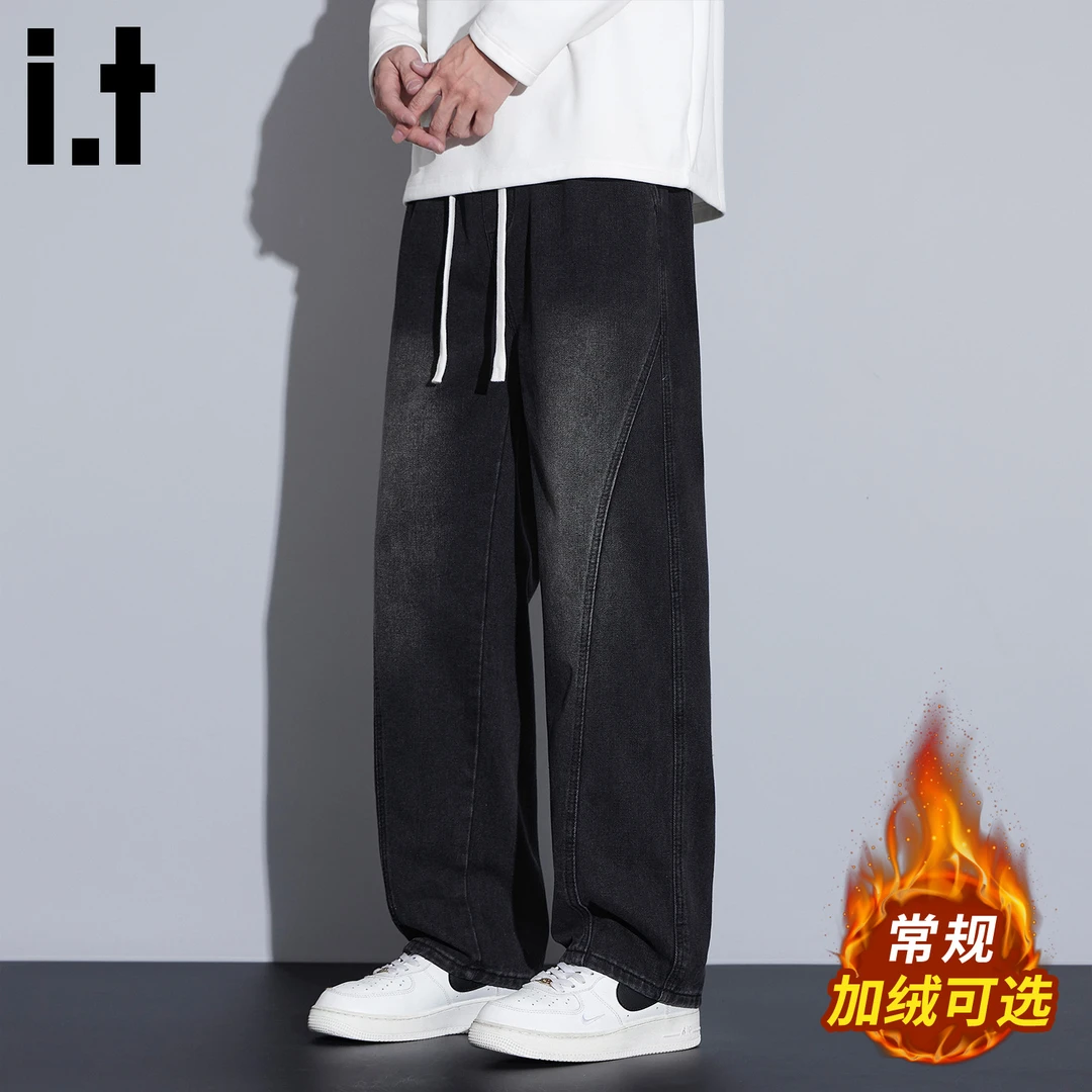 i.t:CHOCOOLATE加绒加厚牛仔长裤男士2025秋冬季新款保暖直筒长裤