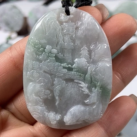 翡翠颈饰未镶嵌山水牌福利