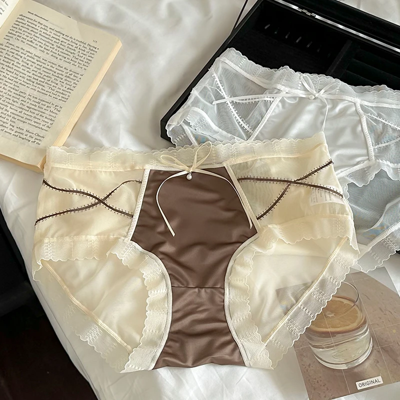 内裤女款中腰性感蕾丝纯欲风撞色亲肤柔软透气轻奢女士三角裤