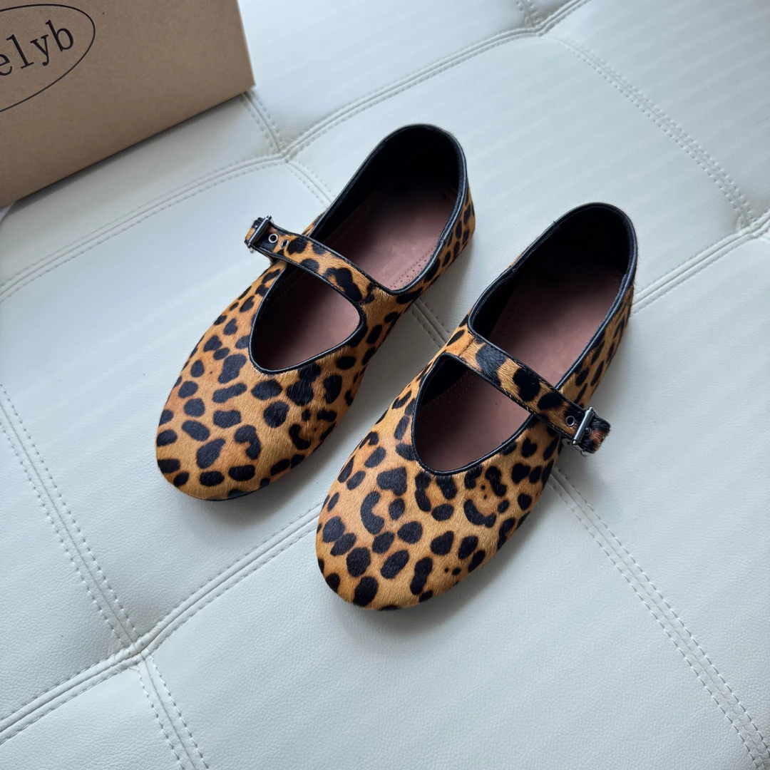 Eaglelyb豹纹夏季平底四季通用浅口玛丽珍尖头舒适女士时尚单鞋