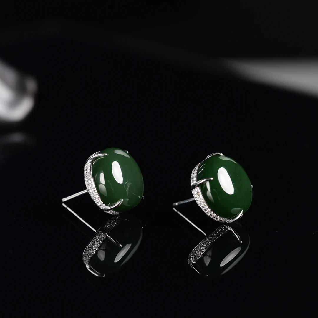 “知遇”原创精品设计和田玉高色碧玉耳饰