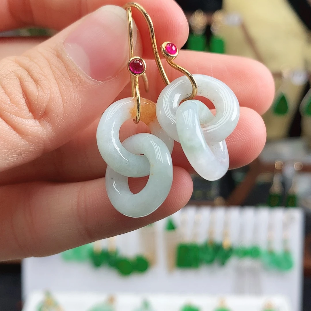 翡翠耳饰银S925镶嵌耳饰