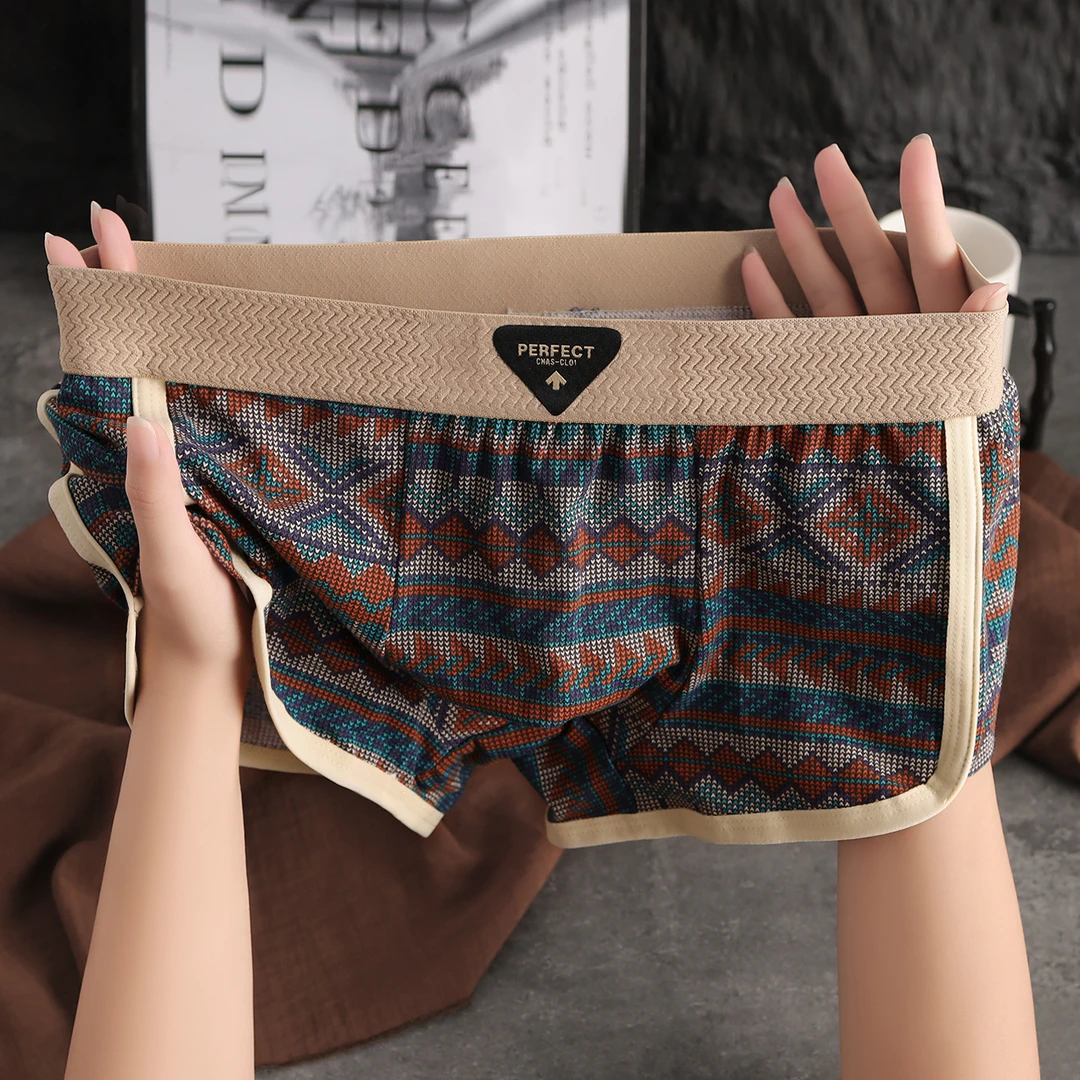 夏季棉质舒适亲肤男士内裤男款复古民族风短裤新款个性时尚四角裤