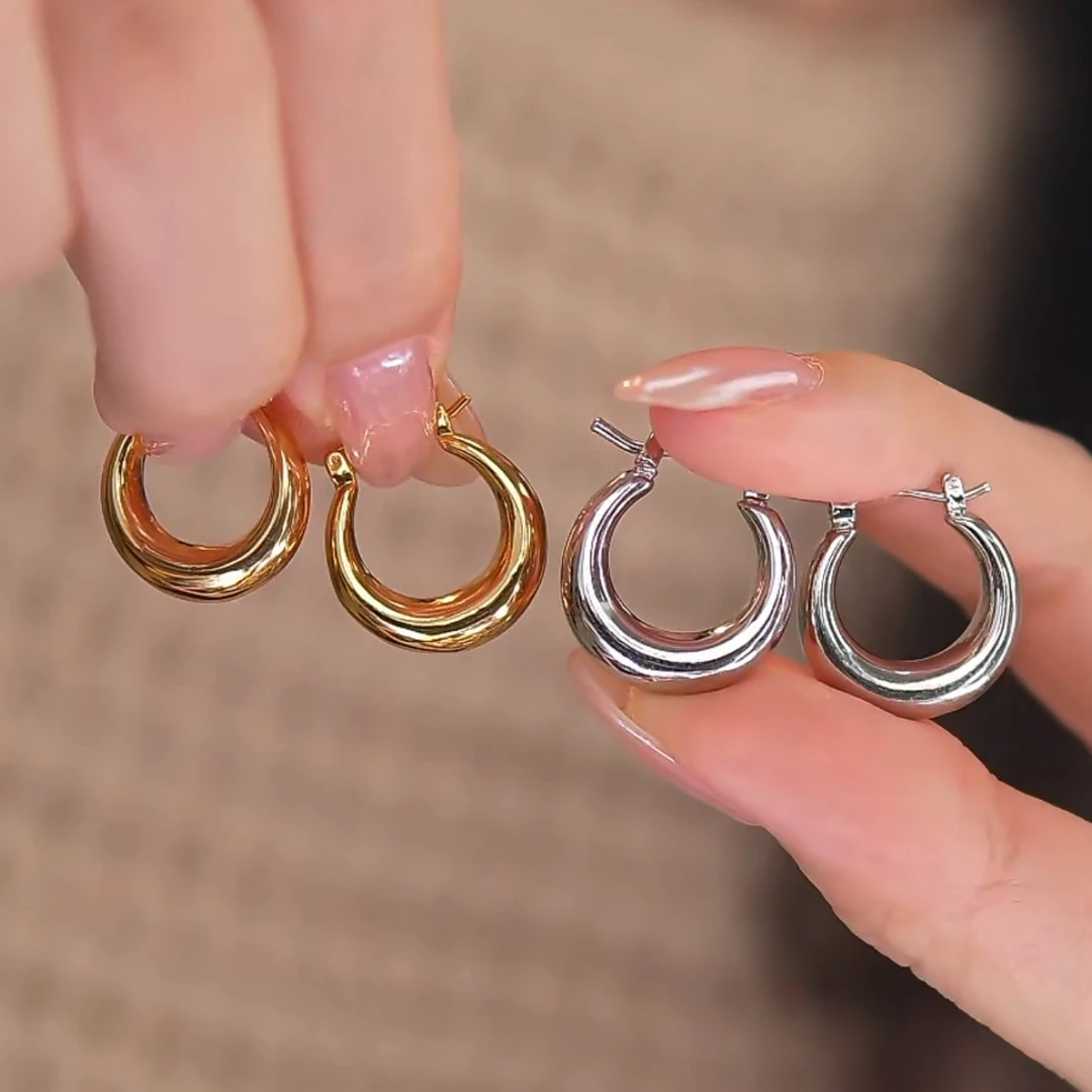 愿岛 黄铜耳饰 法式气质日常时尚百搭镜面小圈圈耳环EH2758