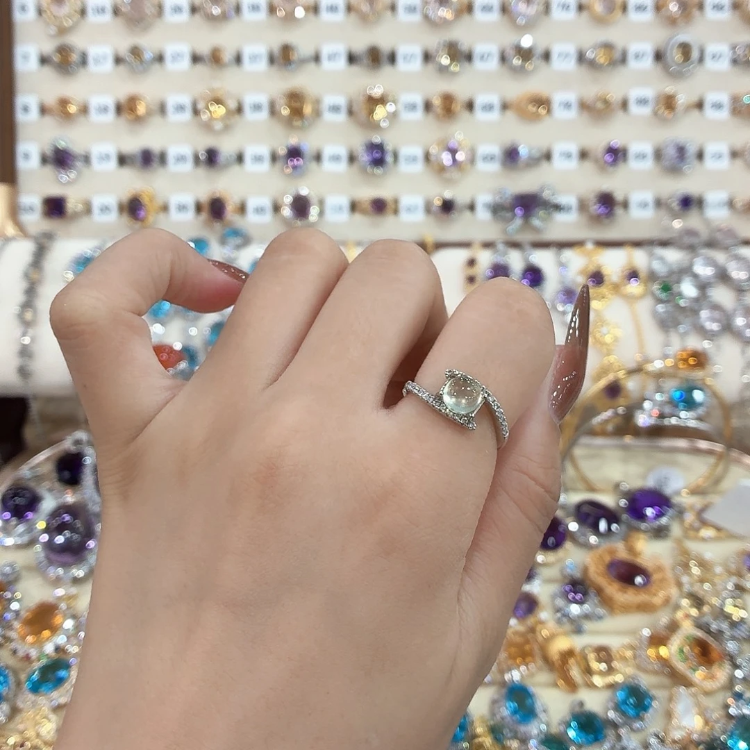 蛇纹石玉银S925镶嵌戒指