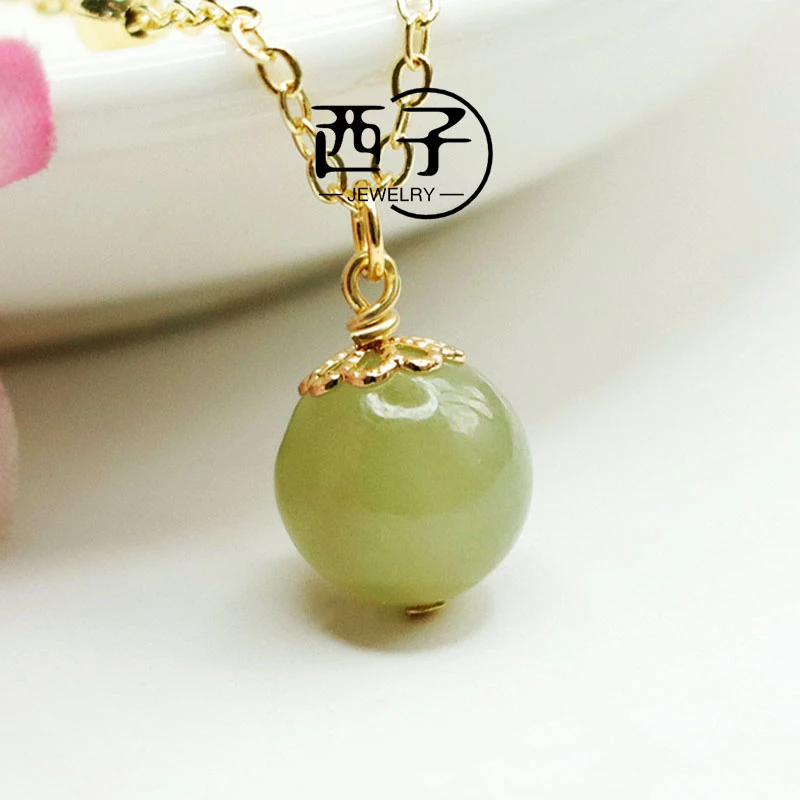 西子饰品【和田玉圆珠吊坠】天然和田玉吊坠圆珠锁骨链项链