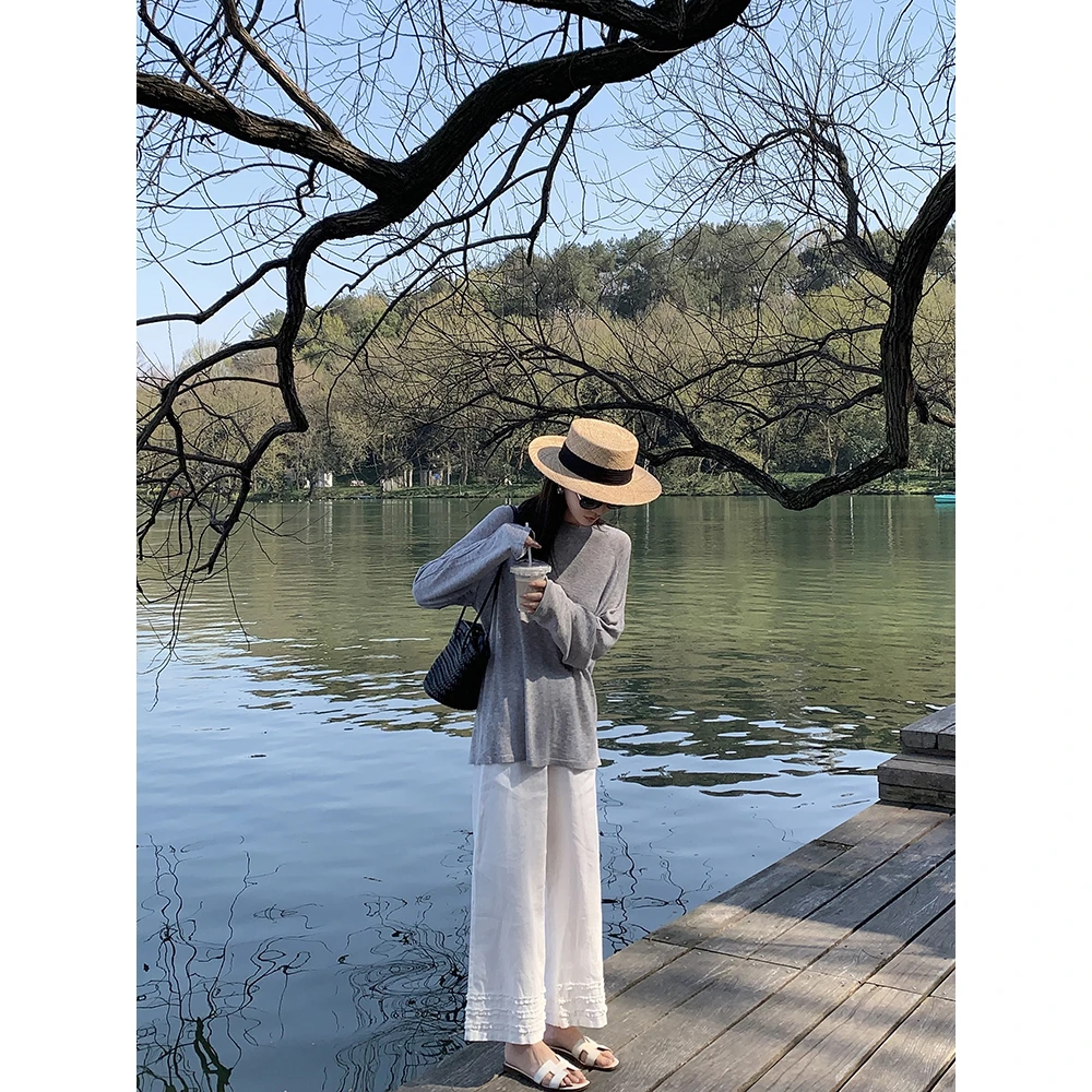 大小姐77 口碑系列100亚麻松弛主义花边设计重工松紧腰休闲阔腿裤