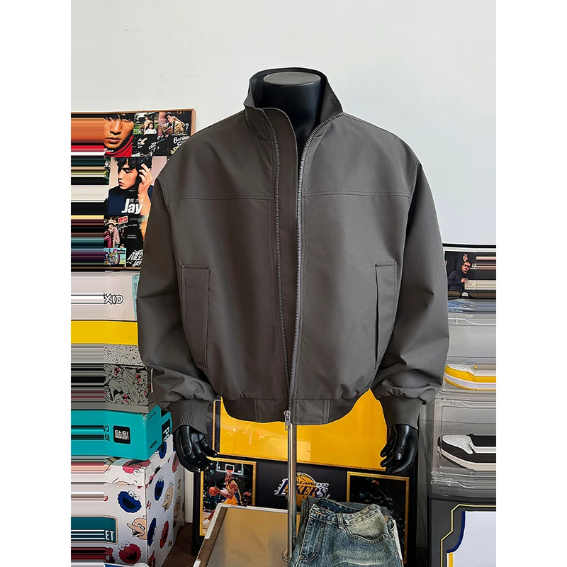 GTAL灰色教练飞行夹克男款美式三防冲锋衣痞帅风无帽立领棉服外套