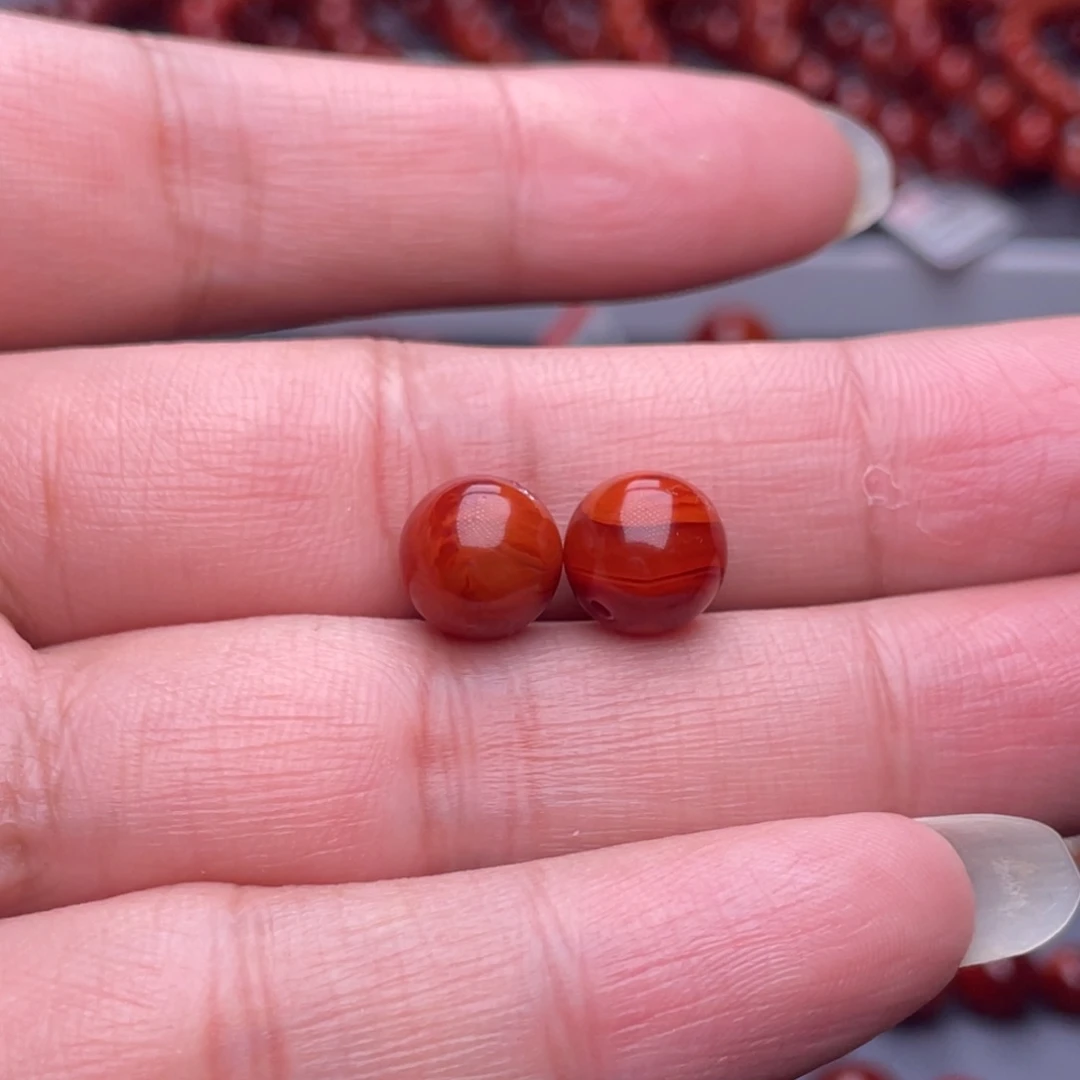 南红玛瑙未镶嵌配珠9.6mm瓦西火焰纹对珠