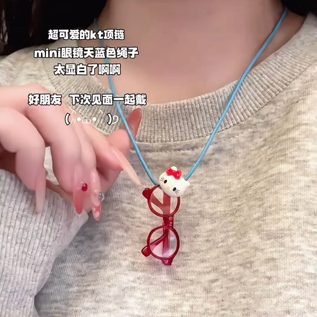 非金属树脂项链 KT猫咪眼镜项链甜酷少女锁骨链小众颈链可爱百搭