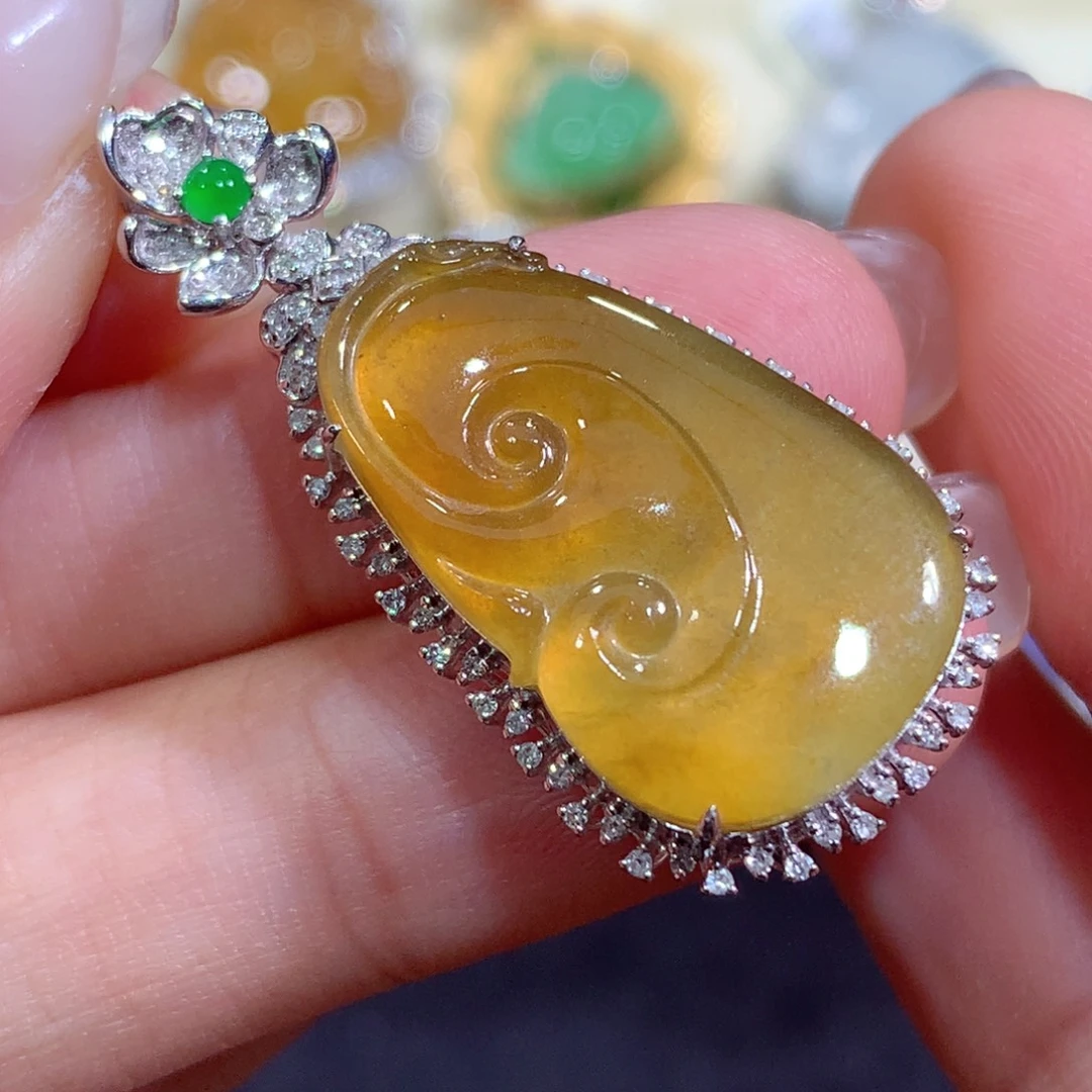 翡翠18K金镶嵌吊坠(不含链)