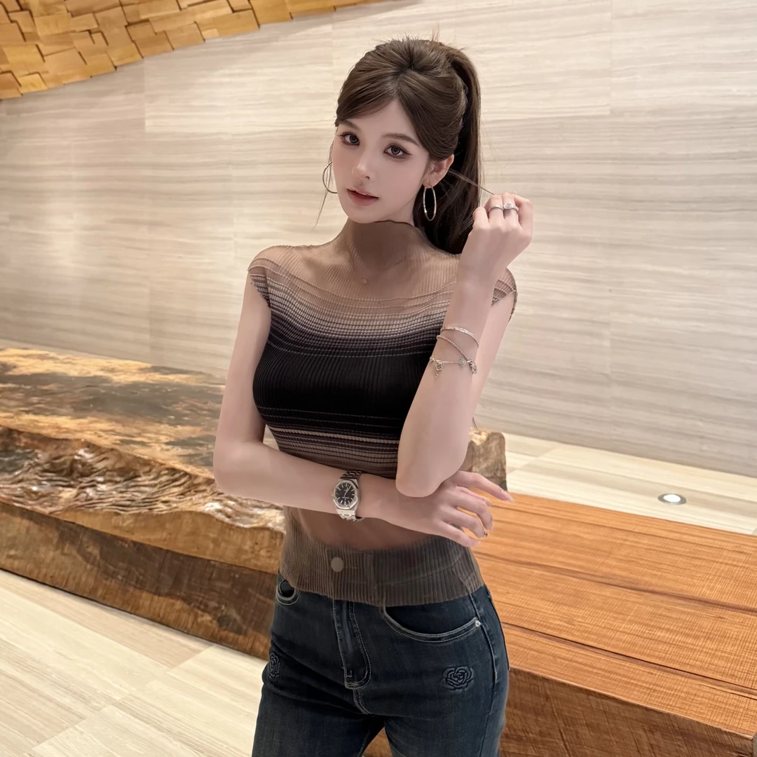 FAY【隐适美】透视网纱高弹力撞色针织包肩袖夏季针织ins风连衣裙