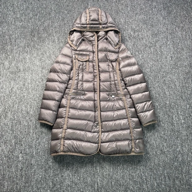 95新 MONCLER 5568/灰棕色logo贴饰连帽羽绒服外套/1码/98新