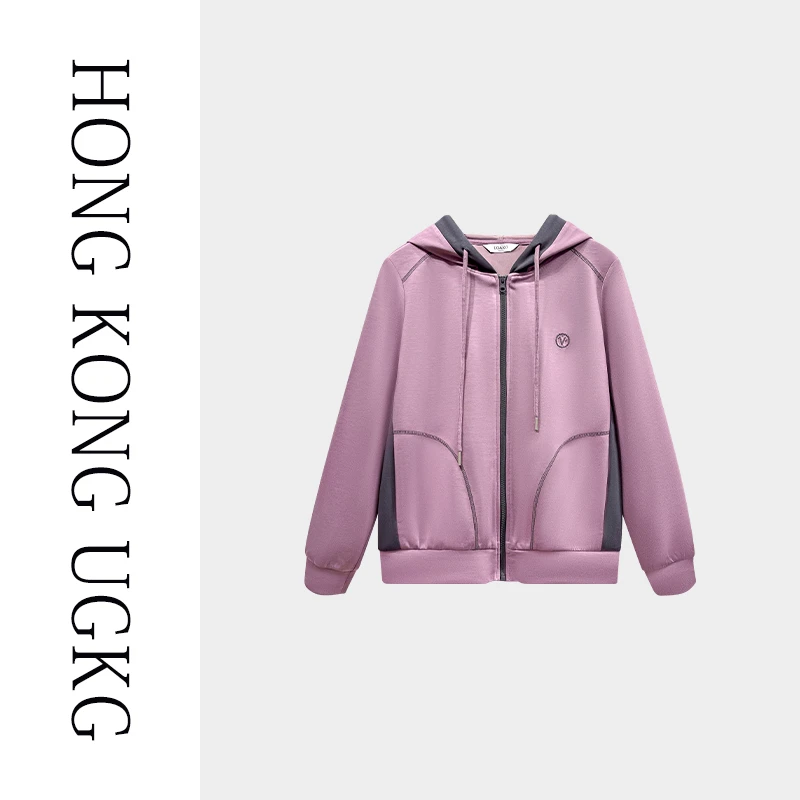 香港UGKG 妈妈外套春秋洋气大码上衣中老年女春秋帽衫73252LD063